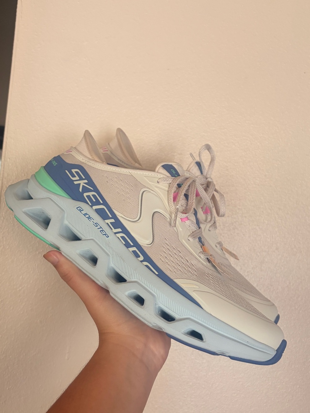 Skechers Women's Light Blue and Mint Glide-Step Athletic Sneakers